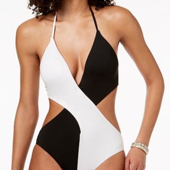 Bar III Other - NWT Bar III Women's One Piece Swimsuit Medium Black White Color Block Halter